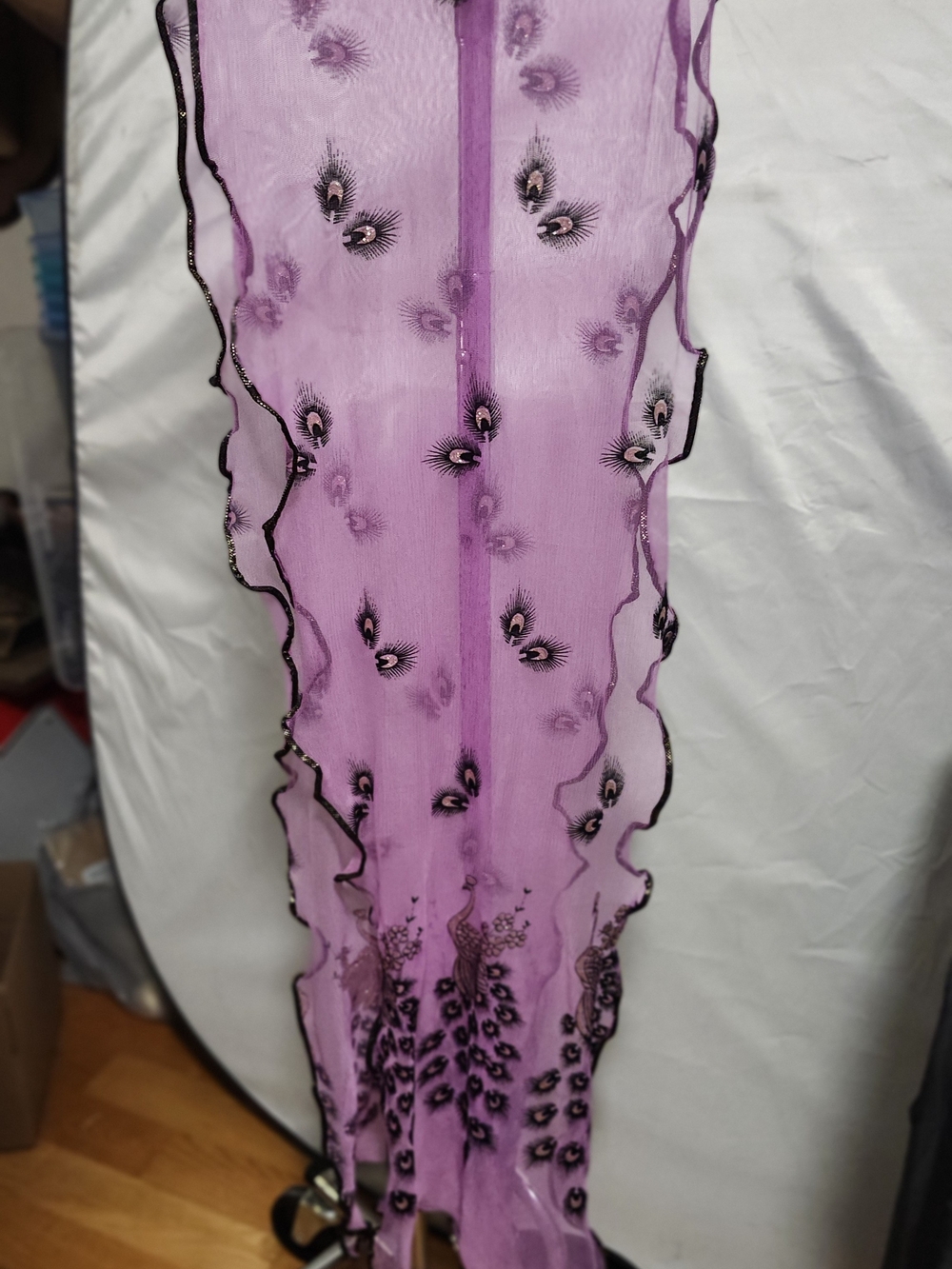 Elegant Peacock Pink Sheer Scarf with Embroidered Motif